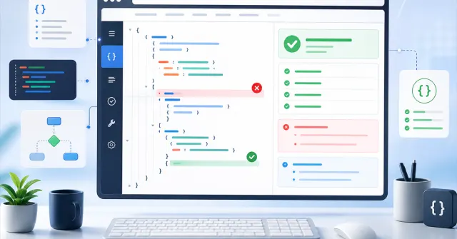 Interface de validação JSON online com marcações de erro e sucesso