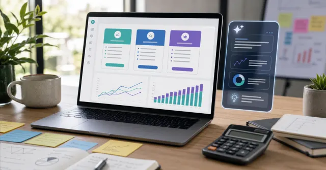 Painel de precificação de produto digital com planos, custos, receita e apoio de IA