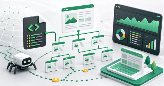 Mapa visual de URLs, sitemap XML e caminhos de rastreamento para SEO técnico