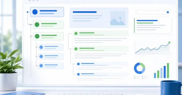 Interface digital mostrando a hierarquia de headings H1, H2 e H3 para SEO